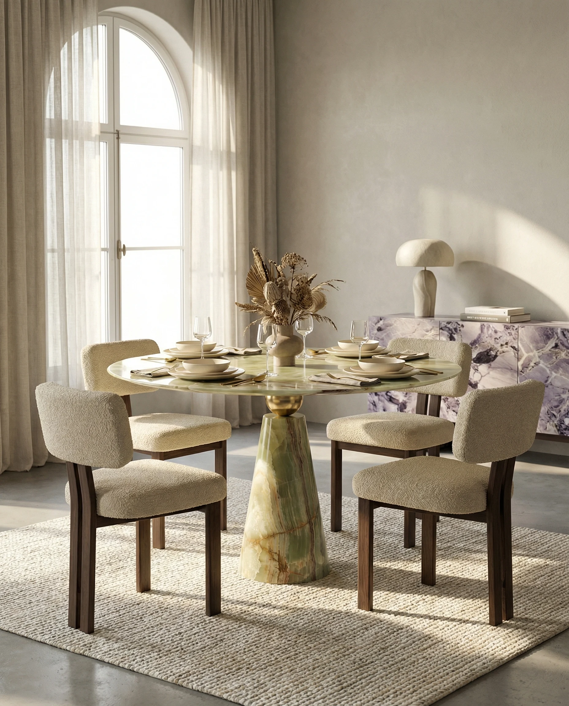 Animo Dining Table — sculptural stone form as the centrepiece of a dining room